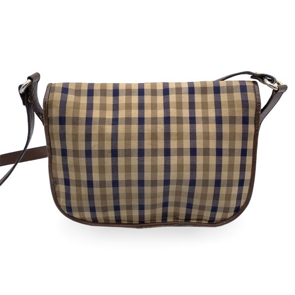 Aquascutum Beige and Brown Tartan Check Canvas Shoulder Bag Hot on Sale