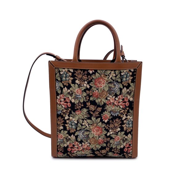 Celine Floral Embroidered Cloth and Leather Vertical Cabas Tote Bag Supply