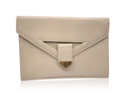 Yves Saint Laurent Vintage Beige Leather Clutch Bag Handbag on Sale