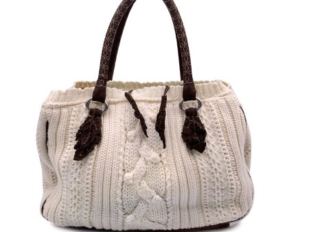 Ermanno Scervino White Brown Wool Knit Tote Shoulder Bag Hot on Sale