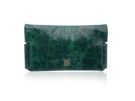 Givenchy Green Leather Worn Effect Clutch Bag Purse Handbag Discount