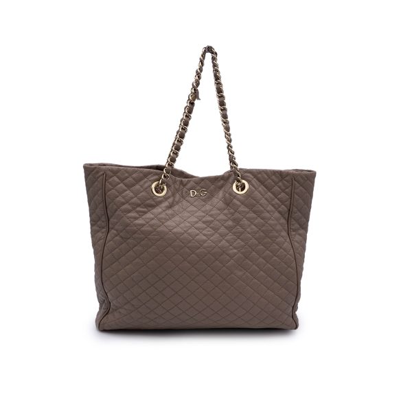 D&G Dolce & Gabbana Taupe Quilted Leather Lily Glam Tote Bag Supply