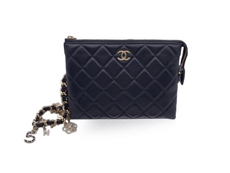 Chanel 2021 Black Quilted Leather Pouch Coco Charms Clutch Bag Cheap