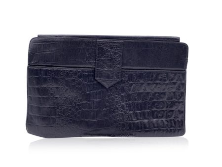 Enrico Coveri Vintage Black Embossed Leather Portfolio Clutch Bag For Cheap