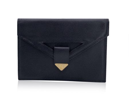 Yves Saint Laurent Vintage Black Leather Flap Clutch Bag Handbag Online