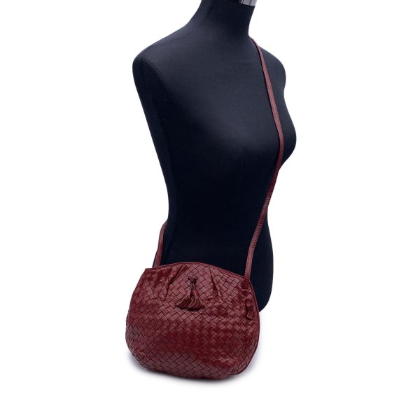 Bottega Veneta Vintage Burgundy Intrecciato Woven Crossbody Bag Supply