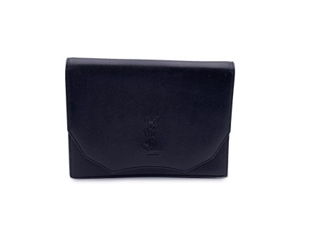 Yves Saint Laurent Vintage Black Leather YSL Logo Clutch Bag Online now