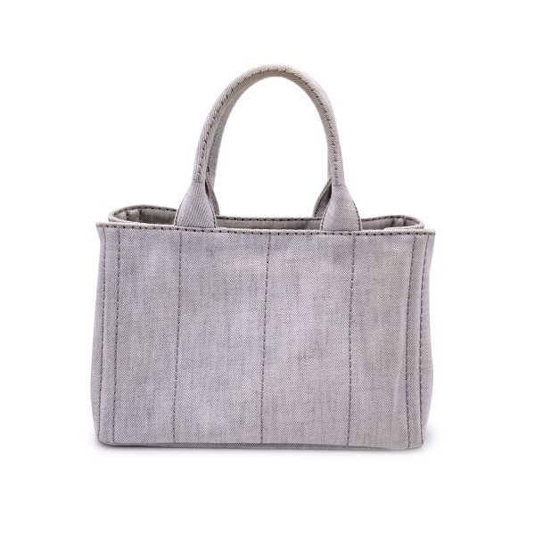 Prada Light Grey Denim Canvas Small Canapa Logo 2 Way Tote Bag For Discount