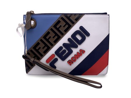 Fendi X Fila Fendimania Embossed Leather FF 1974 Flat Clutch Bag Sale