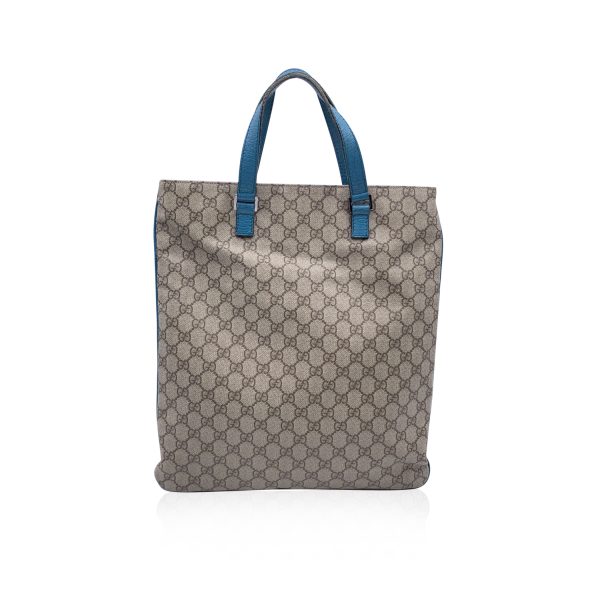 Gucci Beige GG Monogram Canvas Tote Shopping Bag Teal Leather Online now