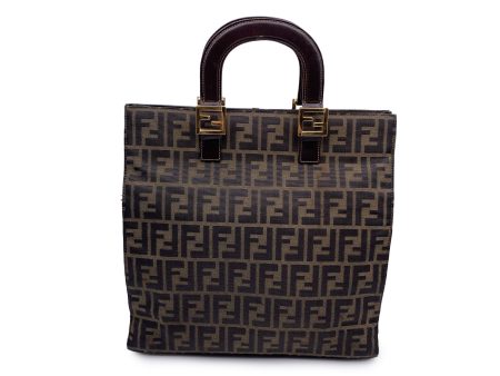 Fendi Vintage Monogram Black Tobacco Zucca Canvas Tote Bag Satchel For Sale