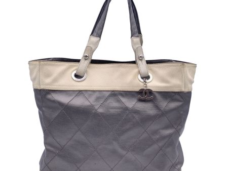 Chanel Gray Metallic Quilted Canvas Paris Biarritz Tote Bag Sale