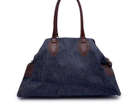 Fendi Blue Denim and Brown Leather Du Jour Shoulder Bag Tote Fashion