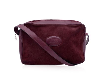 Celine Vintage Burgundy Suede and Leather Shoulder Bag on Sale