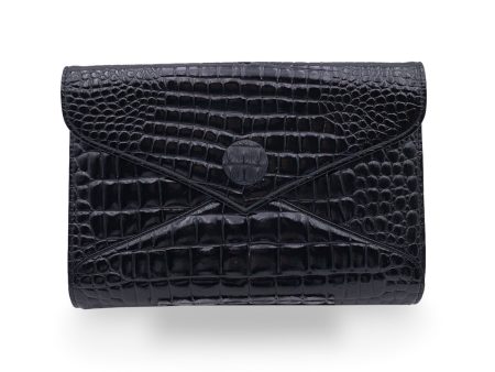 Yves Saint Laurent Vintage Embossed Black Patent Leather Clutch Bag Discount