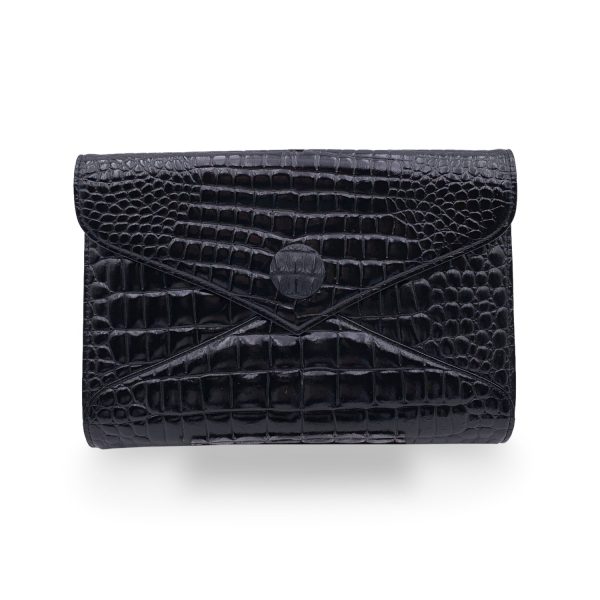 Yves Saint Laurent Vintage Embossed Black Patent Leather Clutch Bag Discount