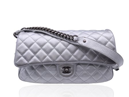 Chanel 2016 Silver Quilted Leather Airline Easy Flap Shoulder Bag Cheap