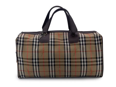 Burberry Vintage Beige Check Canvas Duffel Duffle Travel Bag Hot on Sale