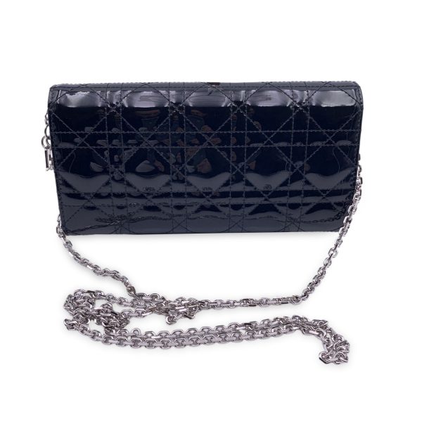 Christian Dior Black Patent Leather Clutch Pochette Lady Dior Bag Fashion