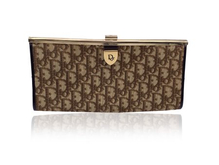 Christian Dior Vintage Brown Oblique Monogram Canvas Clutch Bag on Sale