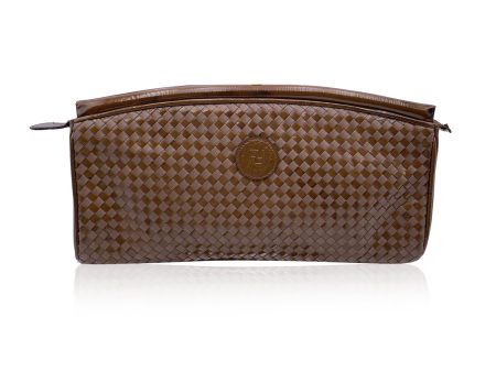 Fendi Vintage Beige Tan Woven Leather Clutch Handbag Bag Online Sale