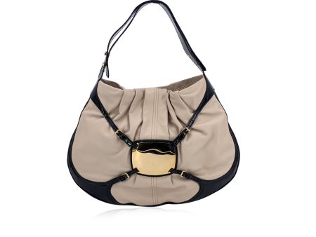 Alexander McQueen Off White Black Leather Clover Hobo Shoulder Bag on Sale