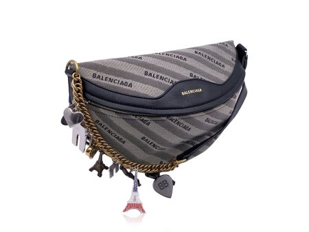 Balenciaga Gray and Black Logo Canvas Souvenir XS Charms Belt Bum Bag For Sale