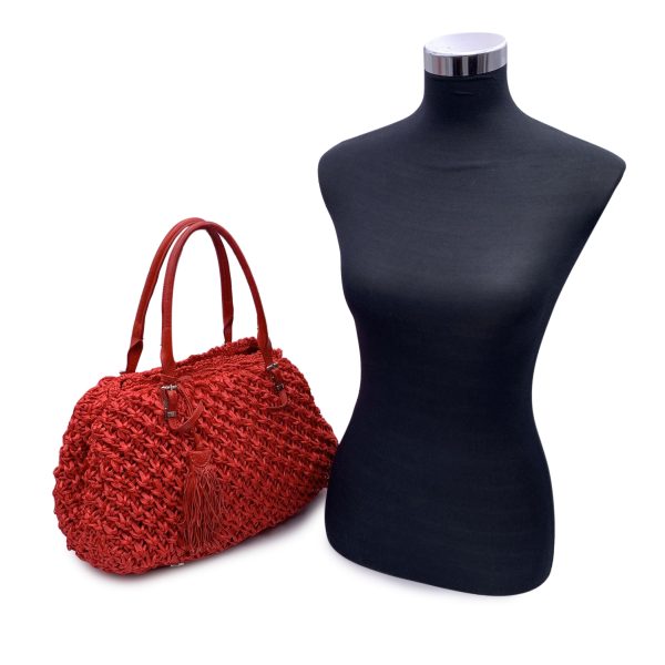 Ermanno Scervino Red Raffia and Leather Tote Shoulder Bag Hot on Sale