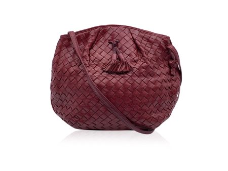 Bottega Veneta Vintage Burgundy Intrecciato Woven Crossbody Bag Supply