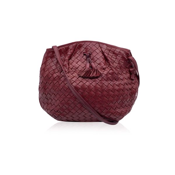 Bottega Veneta Vintage Burgundy Intrecciato Woven Crossbody Bag Supply