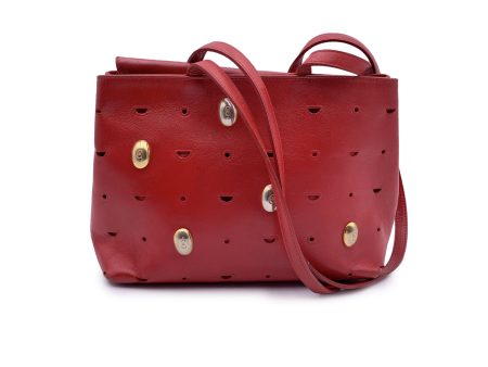 Cerruti 1881 Vintage Red Perforated Leather Tote Shoulder Bag For Cheap