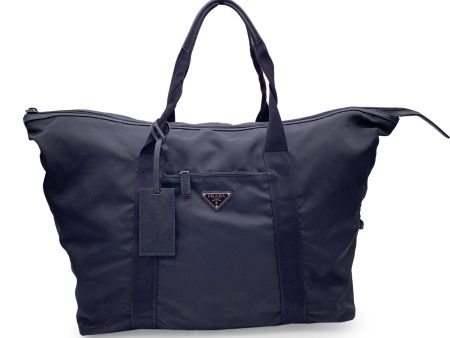 Prada Black Re-Nylon Canvas and Saffiano Leather Travel Duffle Bag Hot on Sale