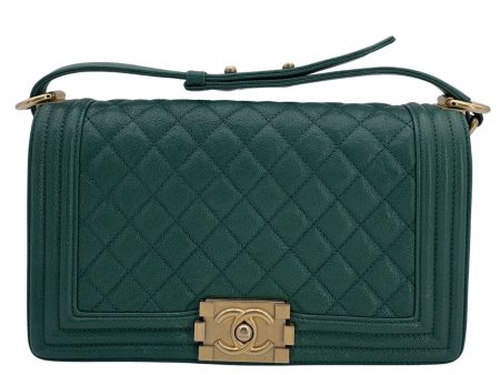 Chanel Green Quilted Caviar Leather Medium Boy Shoulder Bag Cheap