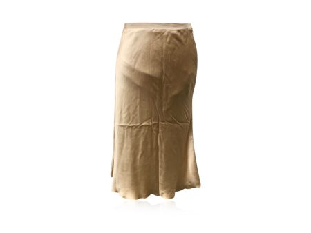 Prada Gold Tone Beige Silk Midi Skirt Flared Bottom Size 42 IT on Sale