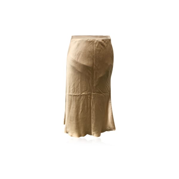 Prada Gold Tone Beige Silk Midi Skirt Flared Bottom Size 42 IT on Sale