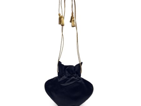 Yves Saint Laurent Vintage Black Satin Spades Evening Drawstring Bag Fashion