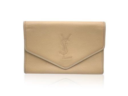 Yves Saint Laurent Vintage Beige Leather Clutch Bag Handbag Online now