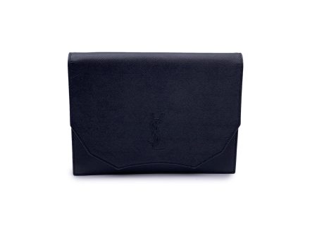 Yves Saint Laurent Vintage Black Saffiano Leather YSL Logo Clutch Bag Supply