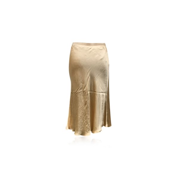 Prada Gold Tone Beige Silk Midi Skirt Flared Bottom Size 42 IT on Sale