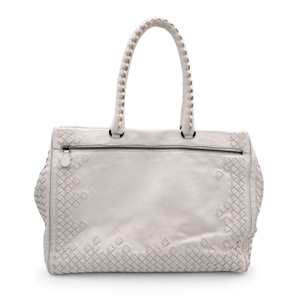 Bottega Veneta White Intrecciato Leather Woven Tote Bag For Discount