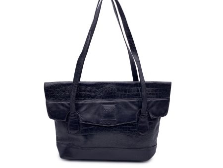 Enrico Coveri Vintage Black Embossed Leather Tote Shoulder Bag Online Hot Sale