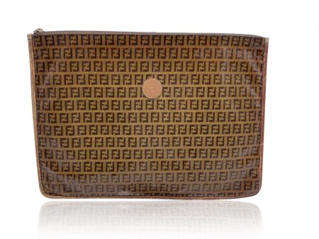 Fendi Vintage Brown Monogram Vinyl Canvas Portfolio Clutch Bag on Sale