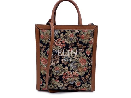 Celine Floral Embroidered Cloth and Leather Vertical Cabas Tote Bag Supply