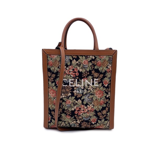 Celine Floral Embroidered Cloth and Leather Vertical Cabas Tote Bag Supply