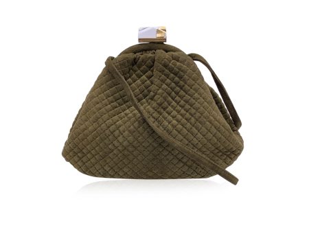 Bottega Veneta Vintage Quilted Military Green Suede Shoulder Bag Fashion