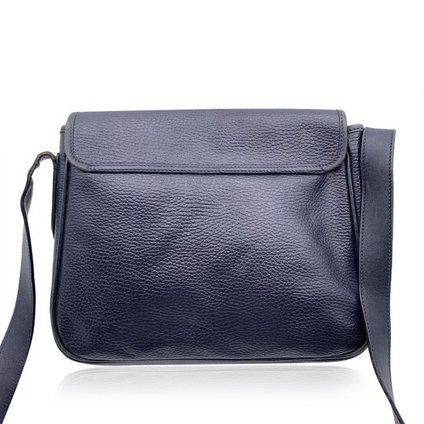 Ungaro Vintage Black Leather Flap Messenger Shoulder Bag on Sale