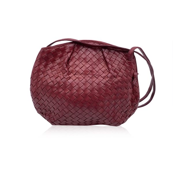 Bottega Veneta Vintage Burgundy Intrecciato Woven Crossbody Bag Supply