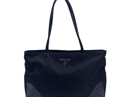 Prada Vintage Black Nylon Tessuto Triangle Logo Tote Bag Handbag Cheap