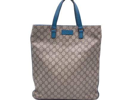 Gucci Beige GG Monogram Canvas Tote Shopping Bag Teal Leather Online now