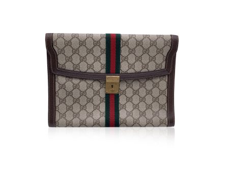 Gucci Vintage Beige Monogram Canvas Clutch Bag with Stripes Online